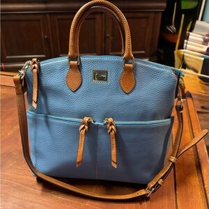 Dooney & Bourke Dillen Double Pocket Satchel Blue Pebble Leather Handbag Purse